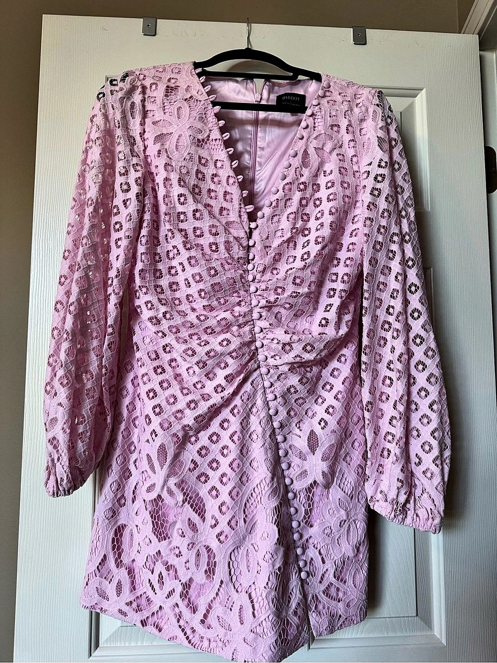 Bardot Lily Lace Long Sleeve Minidress Pink Size L